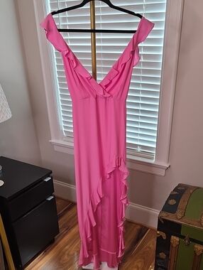 Amanda Uprichard - Pink Ruffle V-Neck Maxi Dress -NWOT
